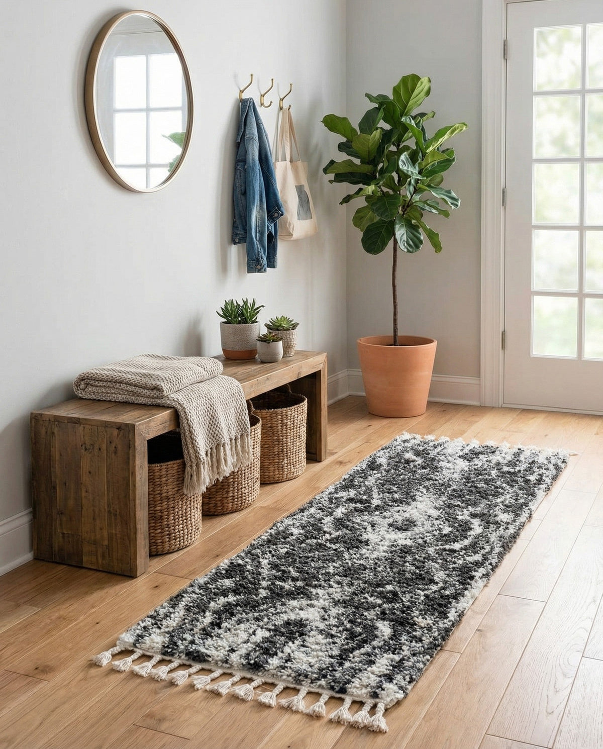 Cozy Cove Shag Collection Area Rug -  Seabreeze Runner Black and White  lifestyle 61