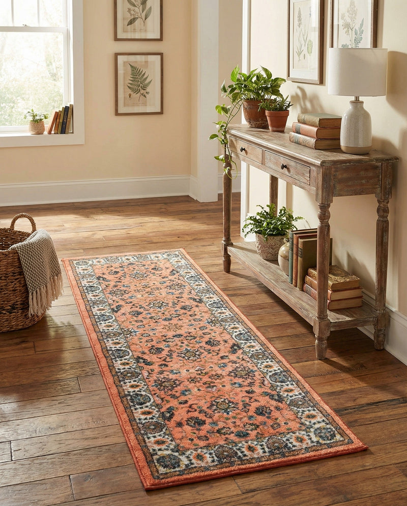 Casablanca Tapestry Collection Area Rug -  Marrakech (Salmon) Runner Salmon  lifestyle 59