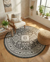 Tribal Terrace Treasures Collection Area Rug -  Incan Isle (Charcoal Gray) Round Charcoal Gray  lifestyle 24