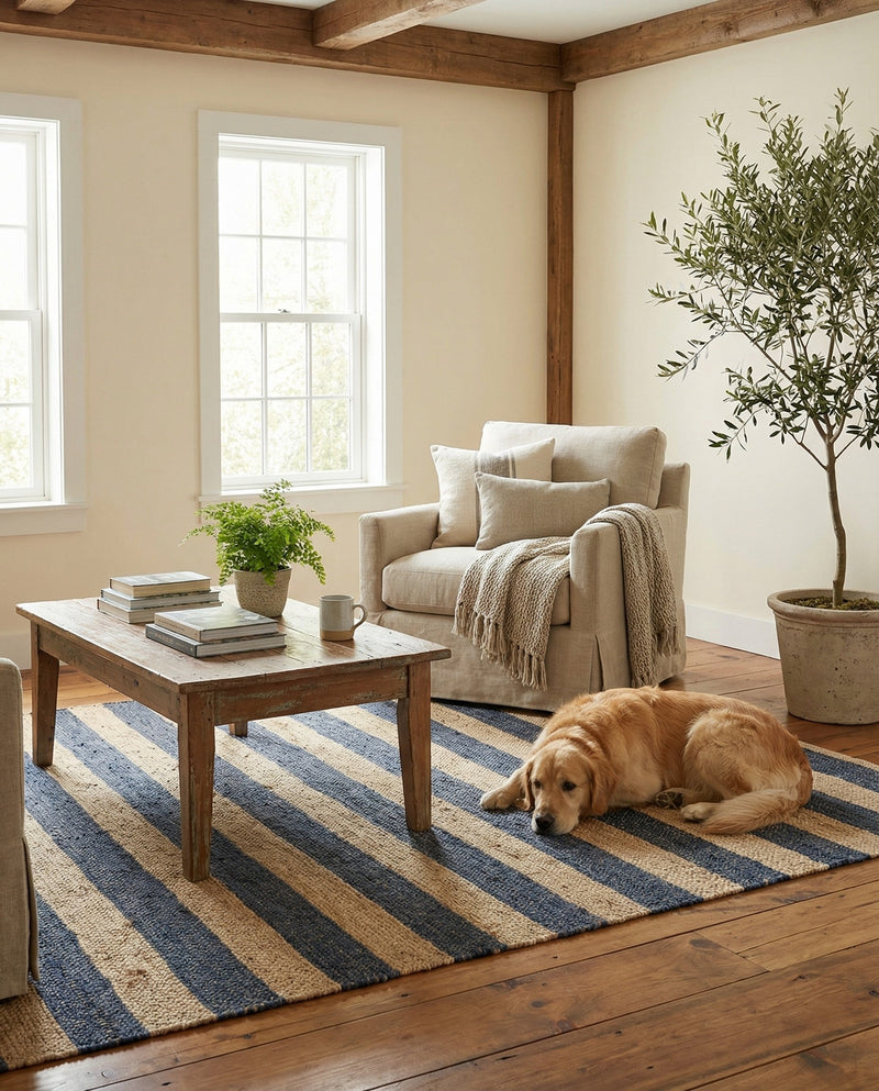 Woven Seaside Jute Collection Area Rug - Nantucket Rectangle Navy Ivory  lifestyle 33