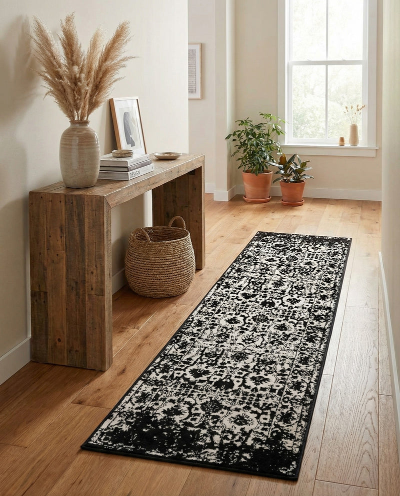 Cascade Range Collection Area Rug -  Shasta (Black and White) Runner Black and White  lifestyle 74