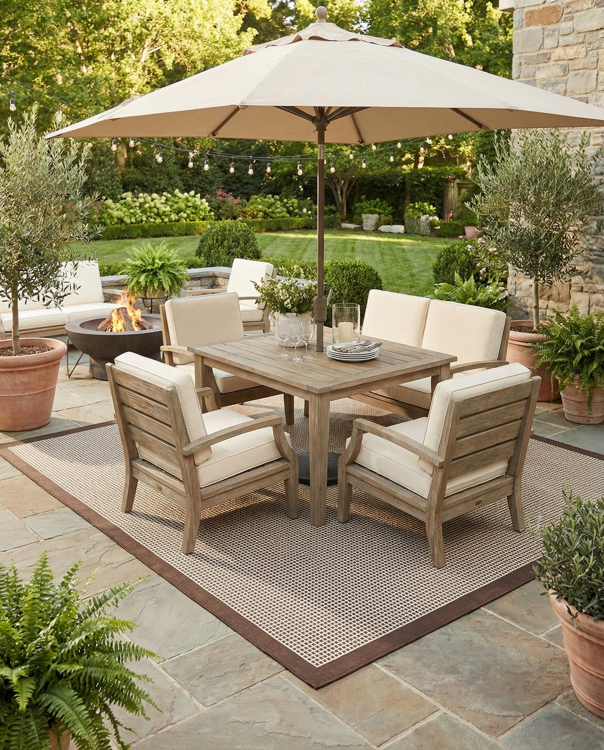 Terrace Fringe Collection Area Rug - Oceanside Square Brown  lifestyle 209