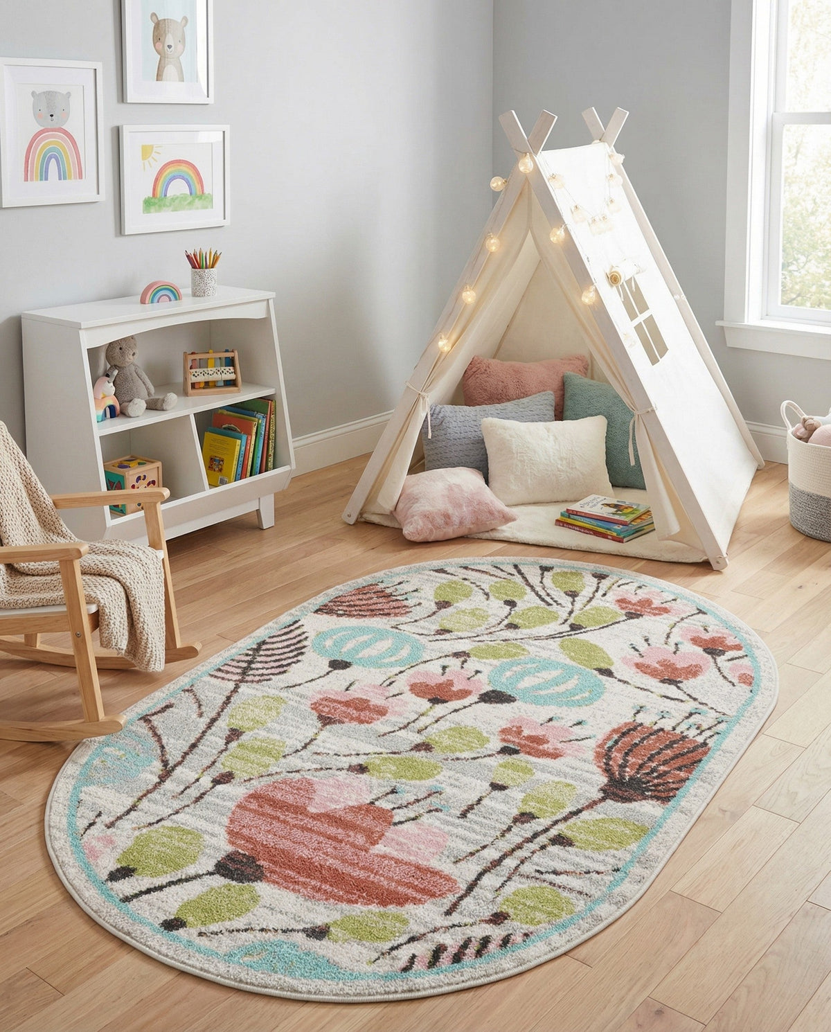 Wonder Tykes Collection Area Rug -  Fantasy Oval Ivory  lifestyle 110