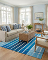 Seaside Stripes Collection Area Rug -  Coral Rectangle Blue  lifestyle 18