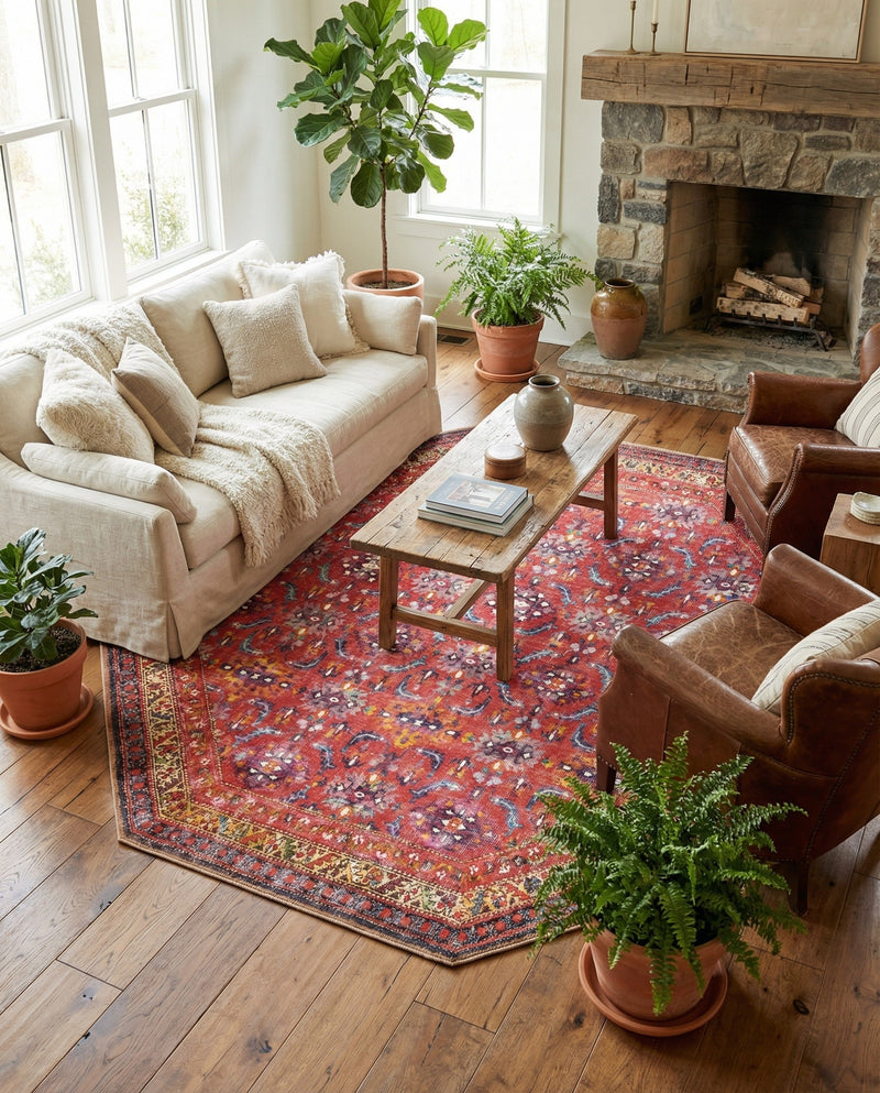 Heritage Elegance Collection Area Rug -  Fontainebleau Octagon Red  lifestyle 54