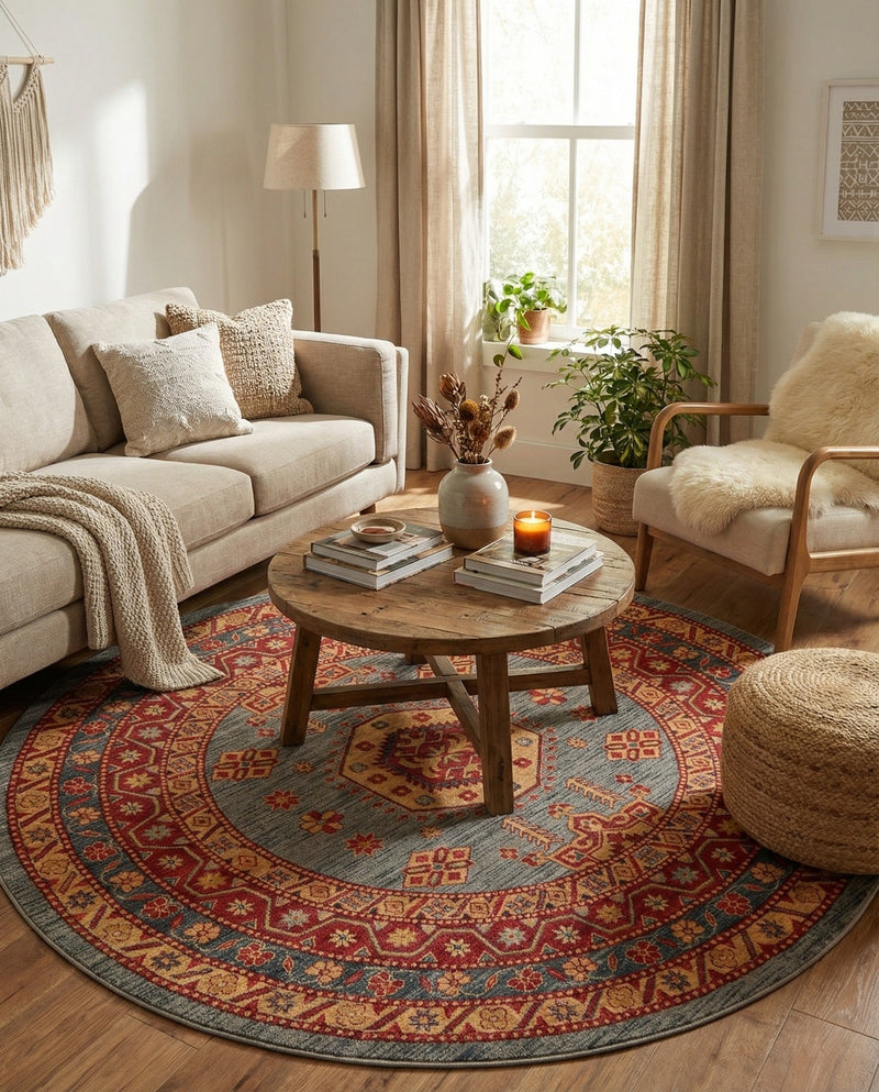 Persian Elegance Collection Area Rug -  Bushehr Round Light Blue  lifestyle 30