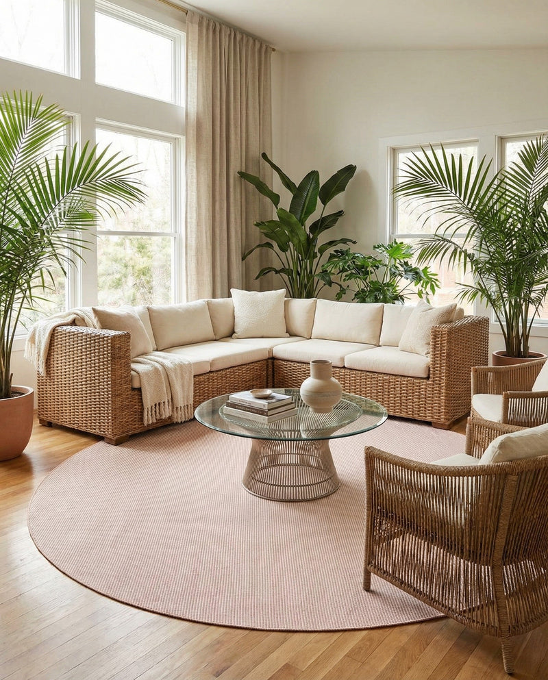 Jill Zarin Sedona Oasis Outdoor Collection Area Rug - Coconino (Pink Roses) Round Pink Roses  lifestyle 44