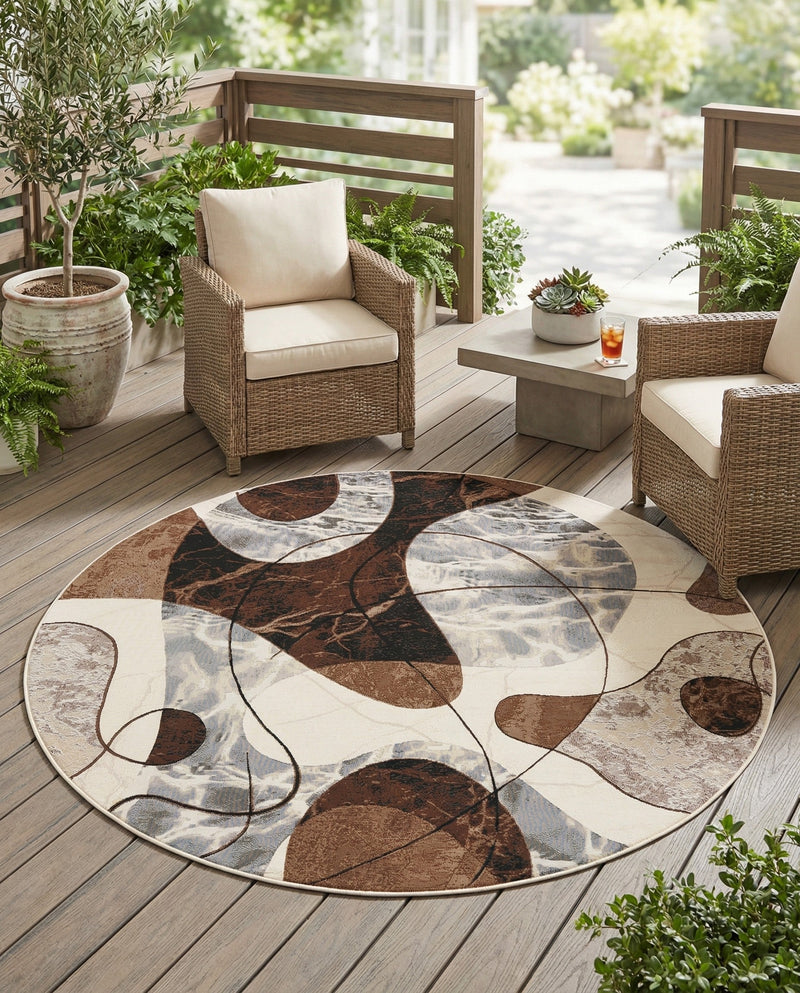 Urban Terrace Collection Area Rug -  Garden Round Brown and White  lifestyle 47