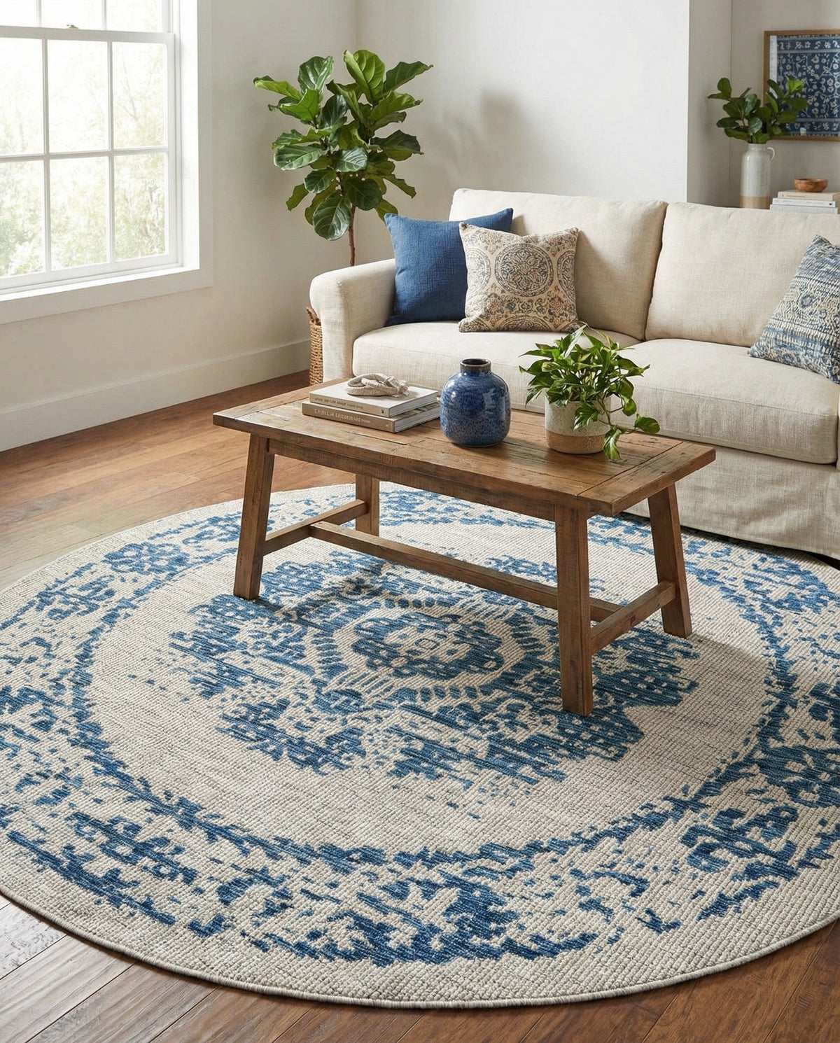 Patio Heritage Collection Area Rug - Savannah (Blue) Round Blue  lifestyle 81