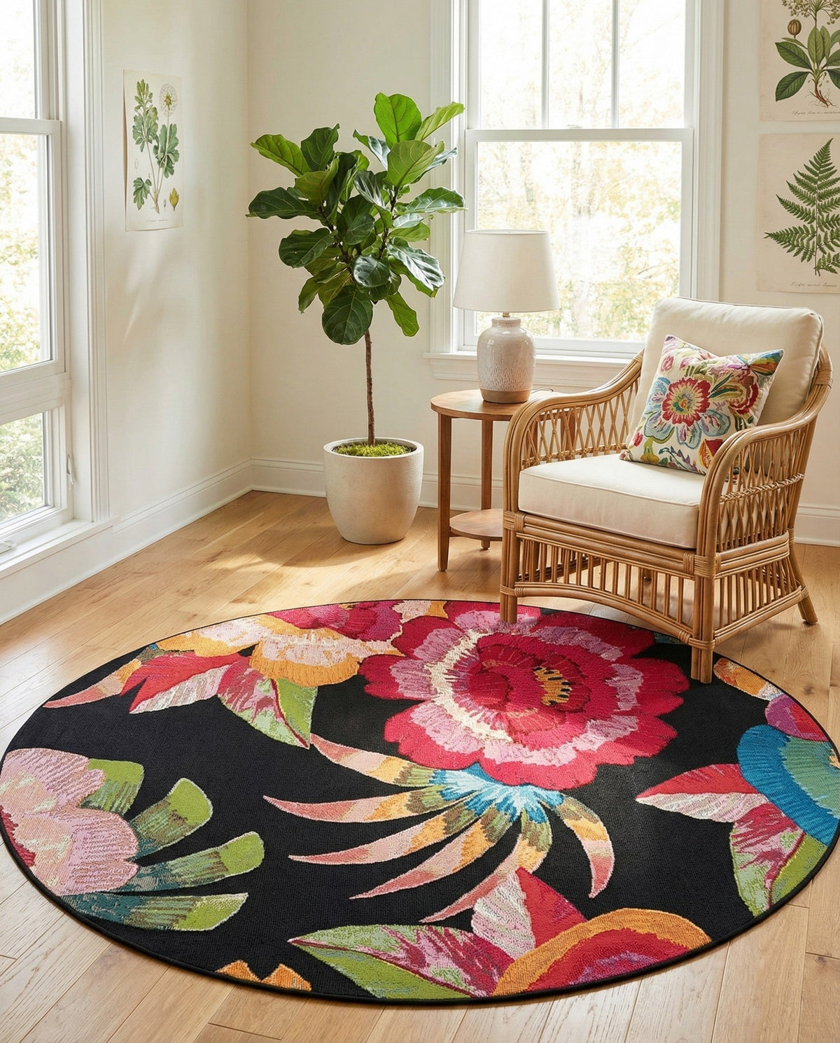 Seaside Blooms Collection Area Rug -  Versailles Round Multi  lifestyle 89