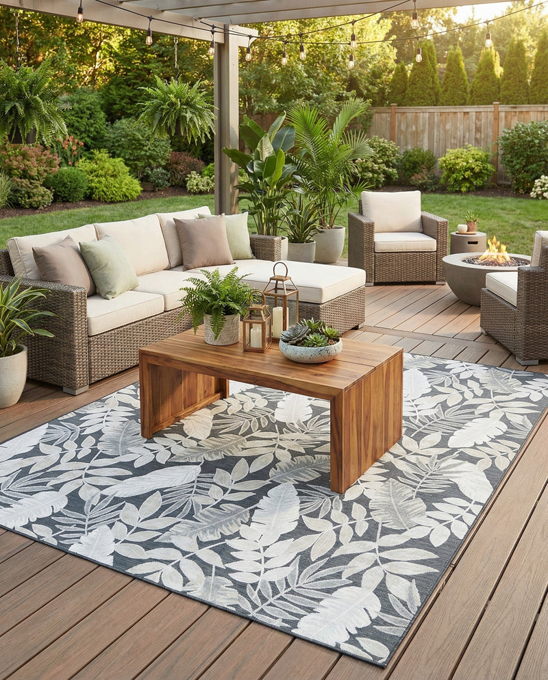 Seaside Blooms Collection Area Rug -  Serene Rectangle Black  lifestyle 52