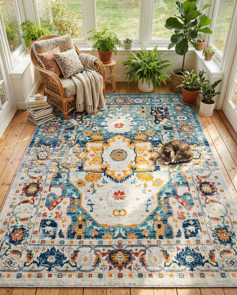 Parisian Elegance Collection Area Rug - Versailles (Teal) Rectangle Teal  lifestyle 19