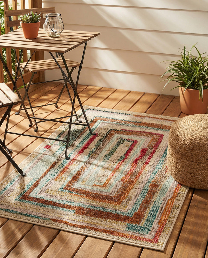 Outdoor Marrakesh Collection Area Rug -  Ouarzazate Rectangle Multi Beige  lifestyle 18