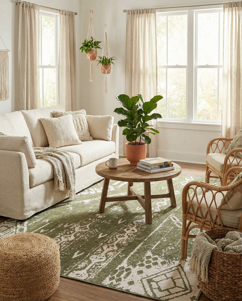 Desert Nomad Terrace Collection Area Rug - Sahara (Green) Rectangle Green  lifestyle 24