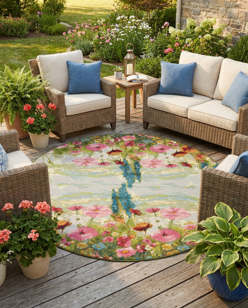Seaside Blooms Collection Area Rug -  Amalfi Round Multi  lifestyle 50