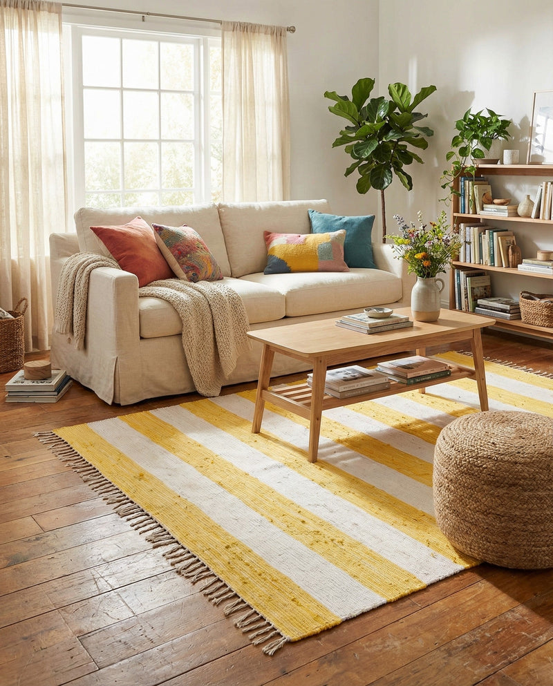 Tassel Trail Collection Area Rug - Pathway (Yellow and Ivory) Square Yellow and Ivory  lifestyle 39