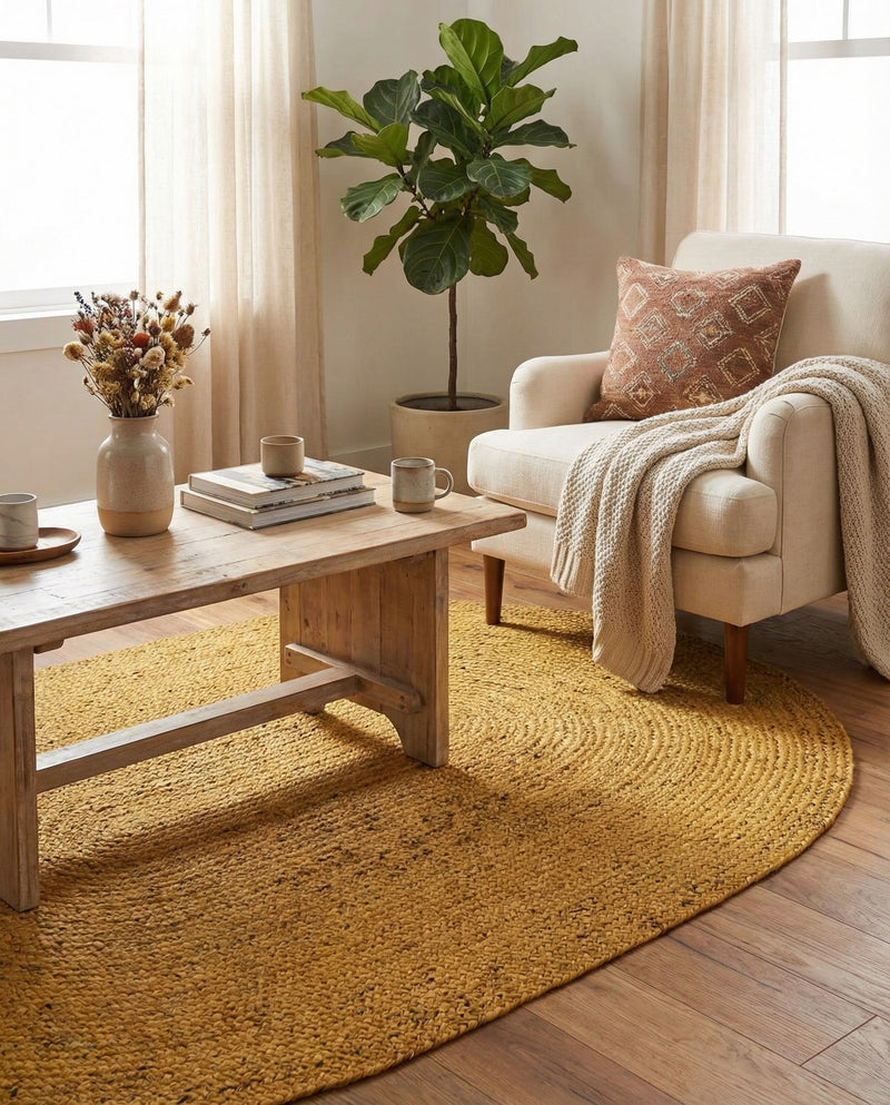 Woven Seaside Jute Collection Area Rug - Savannah (Yellow) Oval Yellow  lifestyle 54