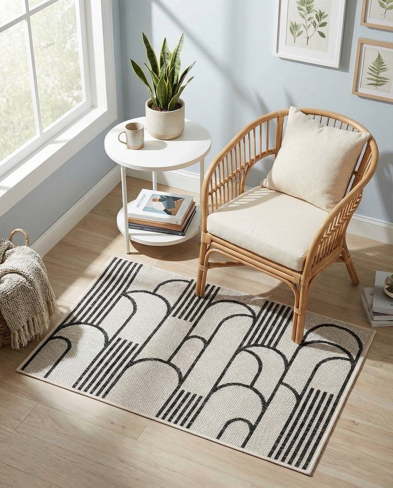 Urban Terrace Collection Area Rug -  Greenwich Rectangle White and Black  lifestyle 17