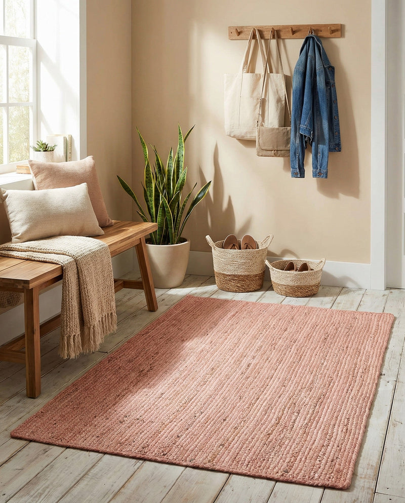 Woven Seaside Jute Collection Area Rug - Savannah (Light Pink) Rectangle Light Pink  lifestyle 8