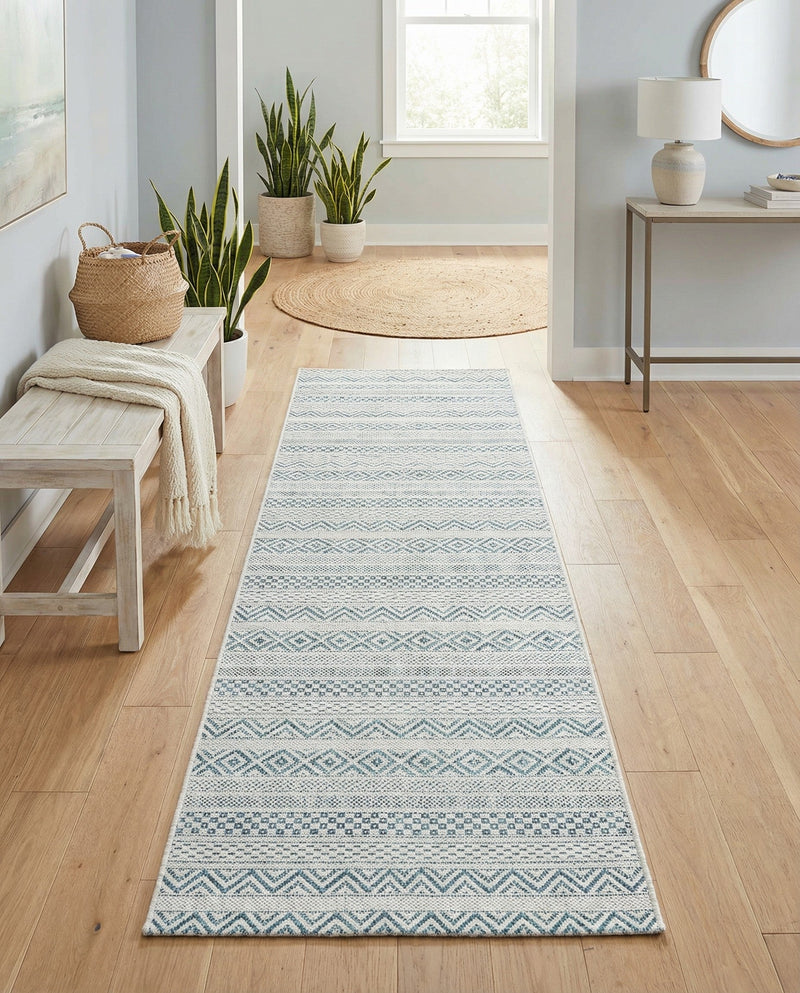 Seaside Stripes Collection Area Rug -  Boardwalk (Teal) Runner Teal  lifestyle 38