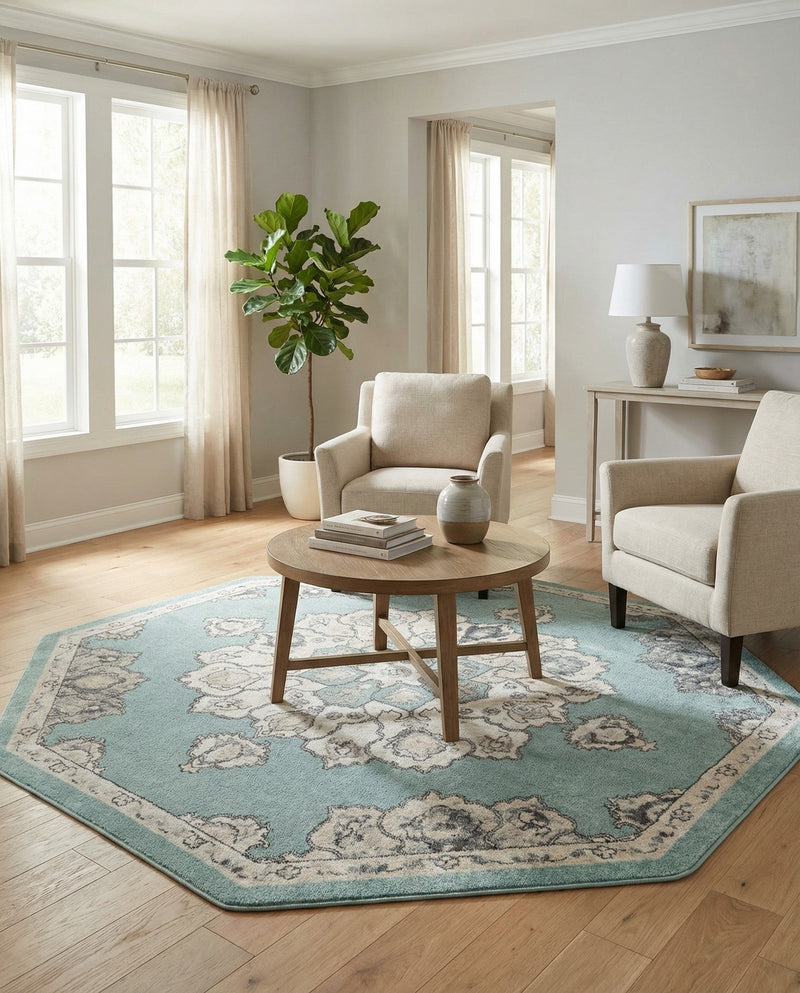Beverly Grove Collection Area Rug - Melrose (Aqua) Octagon Aqua  lifestyle 75