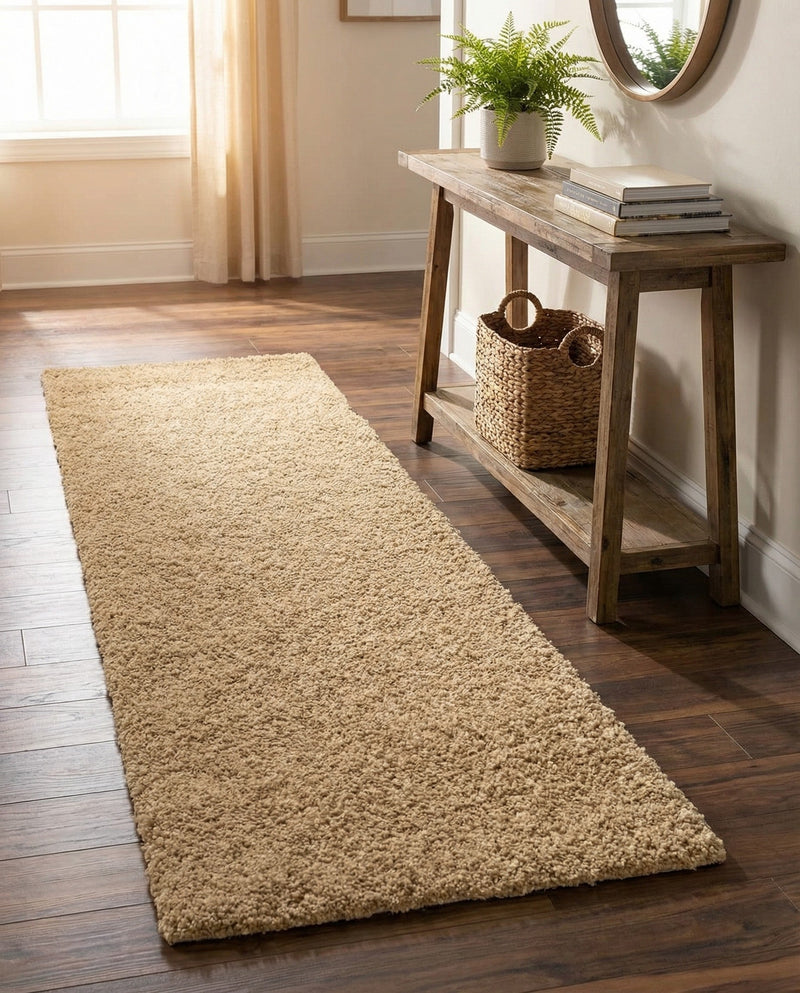 Cozy Comfort Shag Collection Area Rug - Haven (Khaki) Runner Khaki  lifestyle 35
