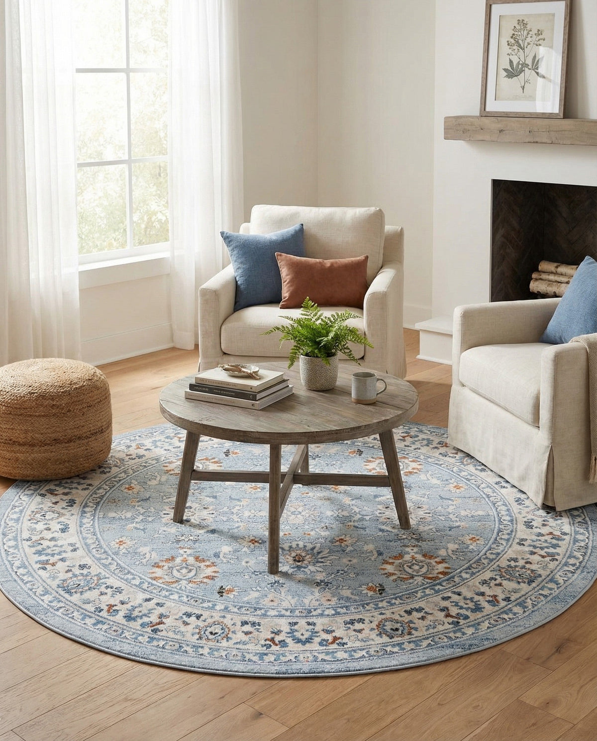 Savannah Elegance Collection Area Rug - Augusta (Aqua Blue) Round Aqua Blue  lifestyle 135