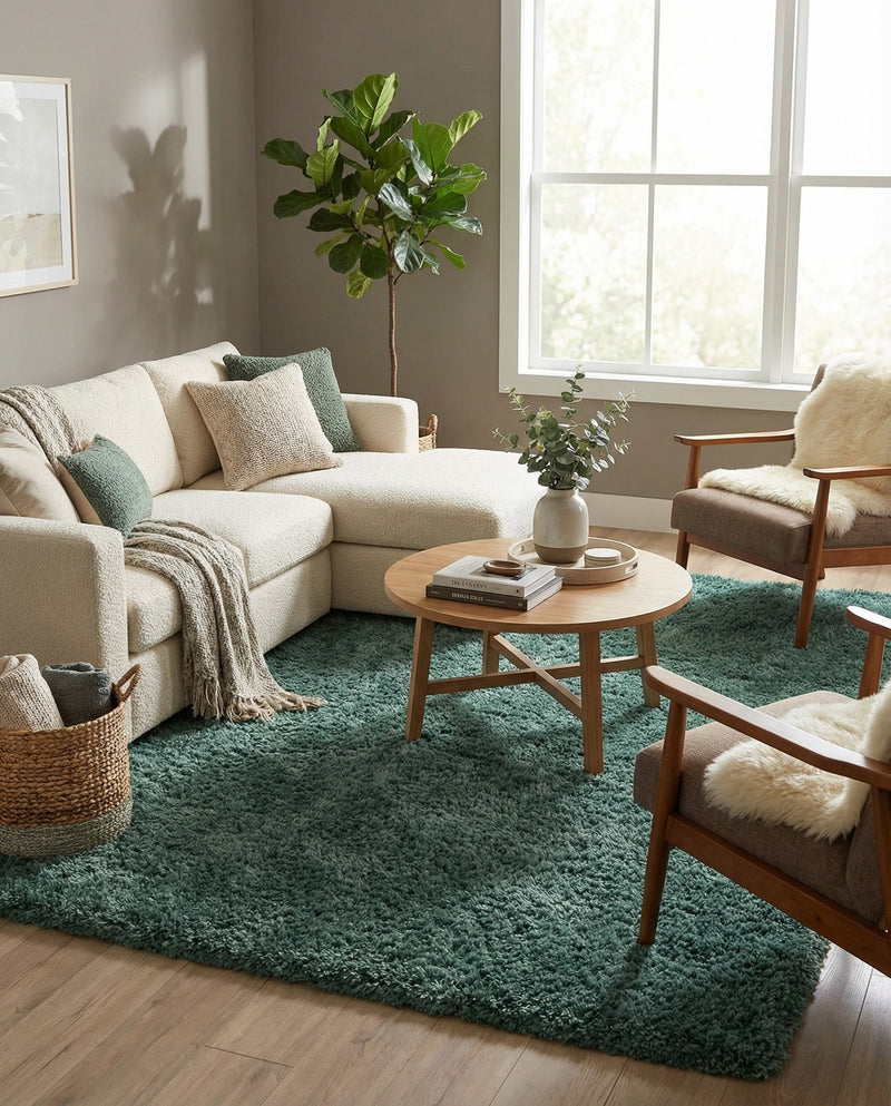 Eternal Plush Oasis Collection Area Rug -  Tranquility (Forest Green) Rectangle Forest Green  lifestyle 7