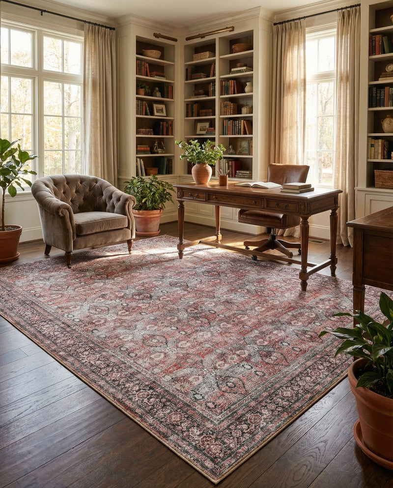 Heritage Elegance Collection Area Rug -  Hampton Rectangle Antique Red  lifestyle 8