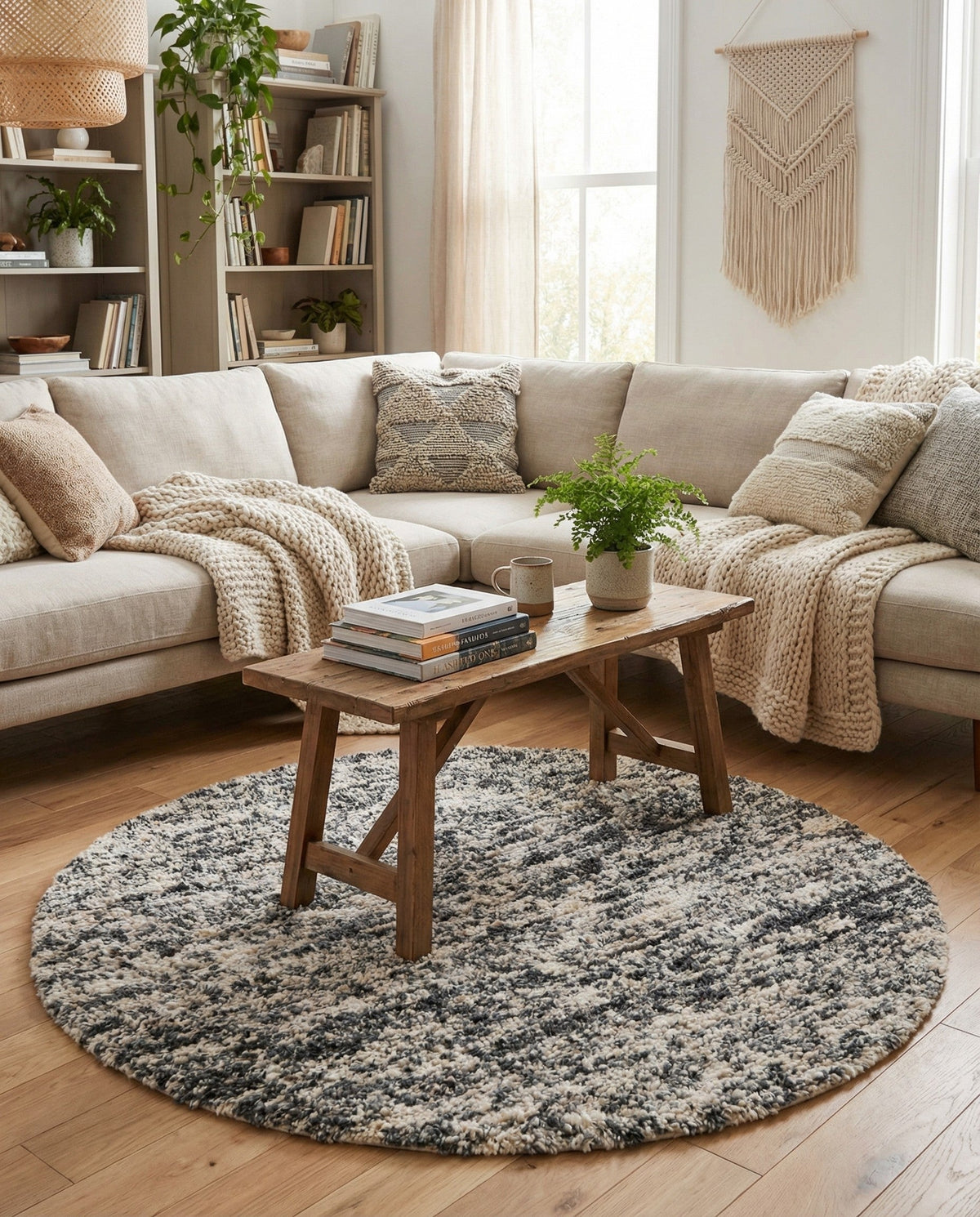 Wellington Luxe Shag Collection Area Rug - Kapiti Round Salt and Pepper  lifestyle 103