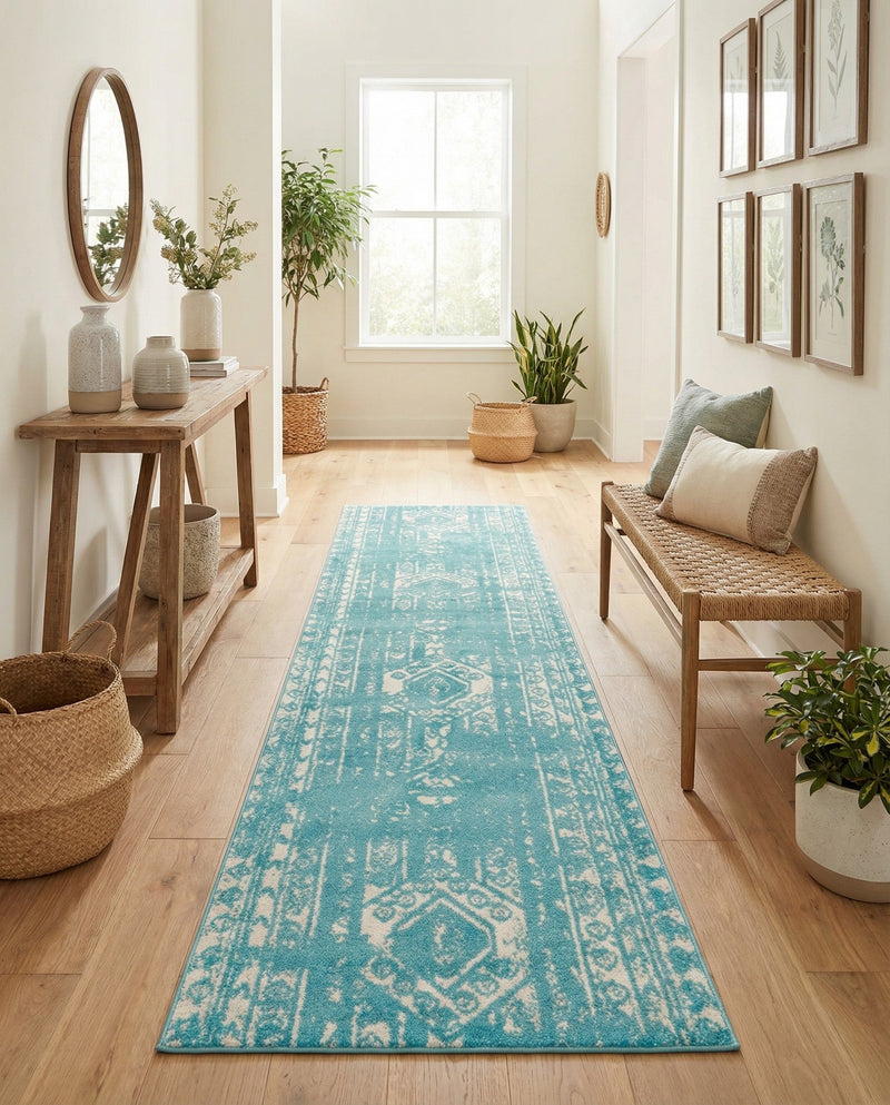 Brighton Stripes Collection Area Rug - Sussex (Light Blue) Runner Light Blue  lifestyle 77