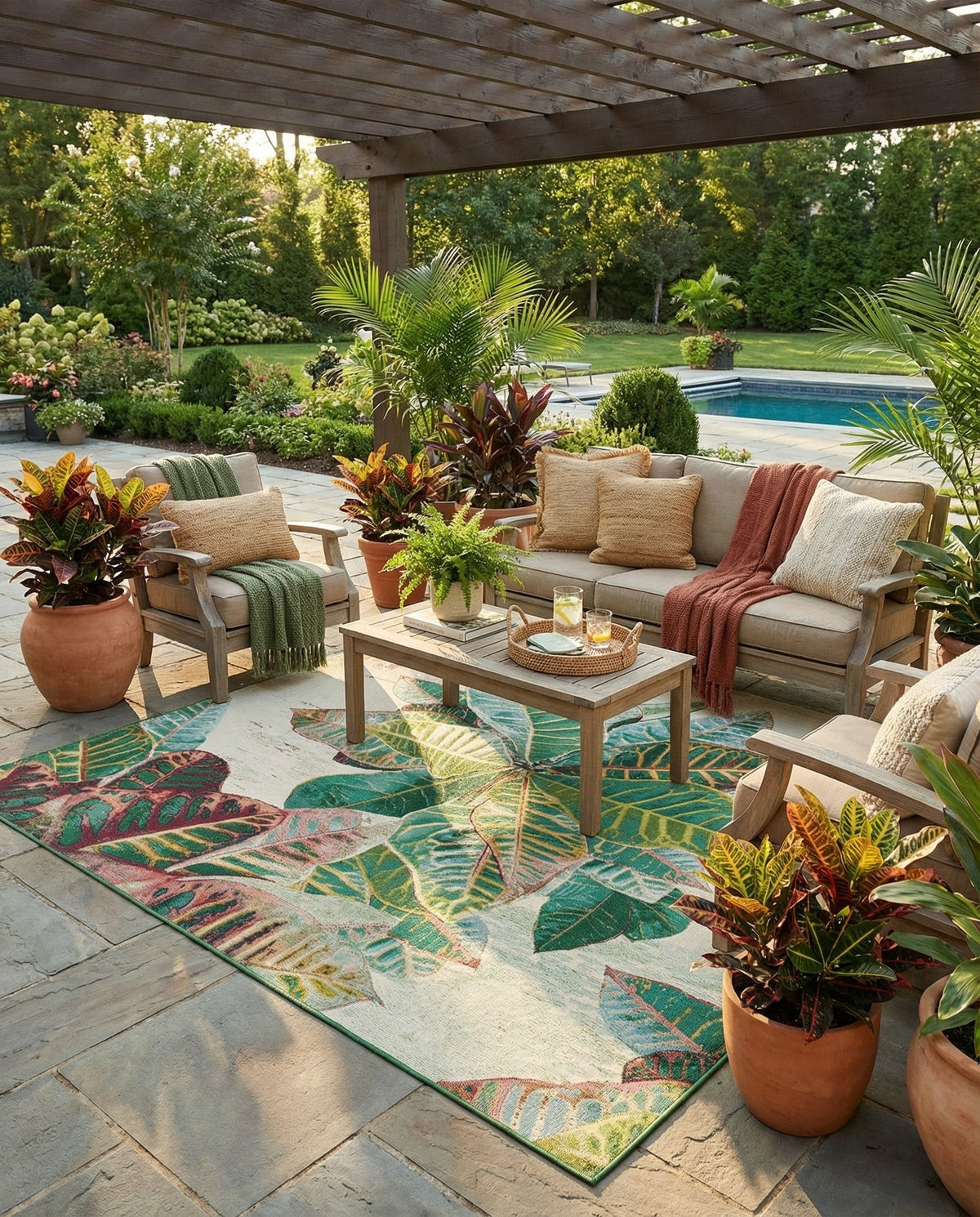 Seaside Blooms Collection Area Rug -  Fern Square Multi  lifestyle 135