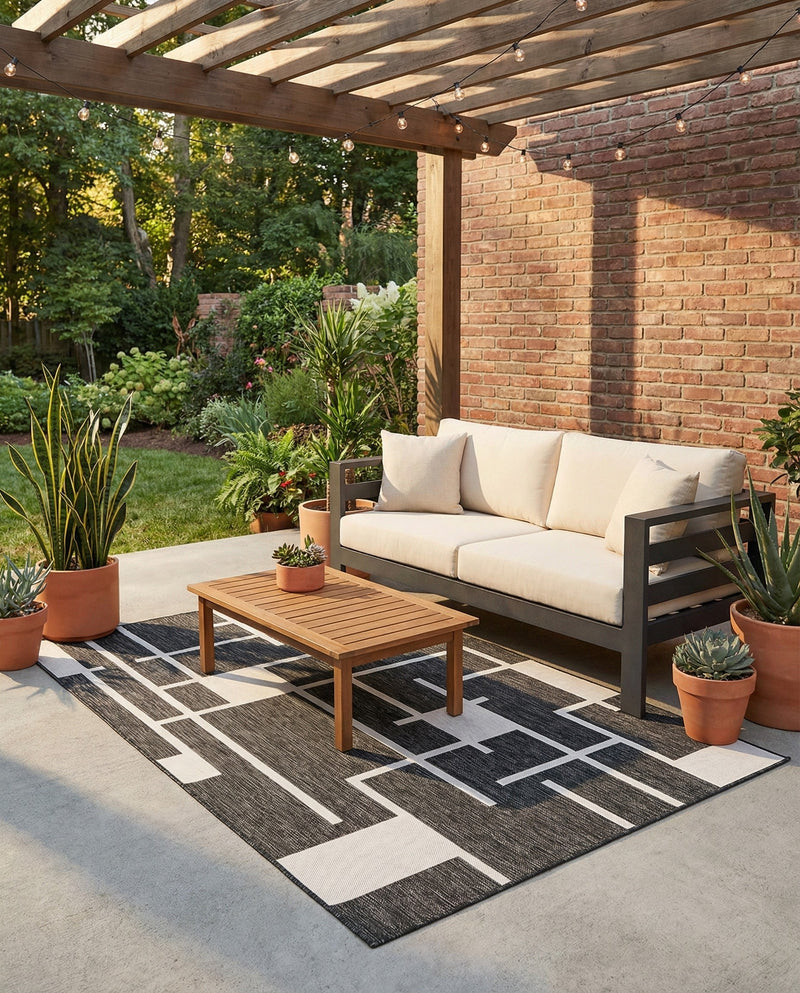 Urban Terrace Collection Area Rug -  Parkside Rectangle Black and White  lifestyle 11