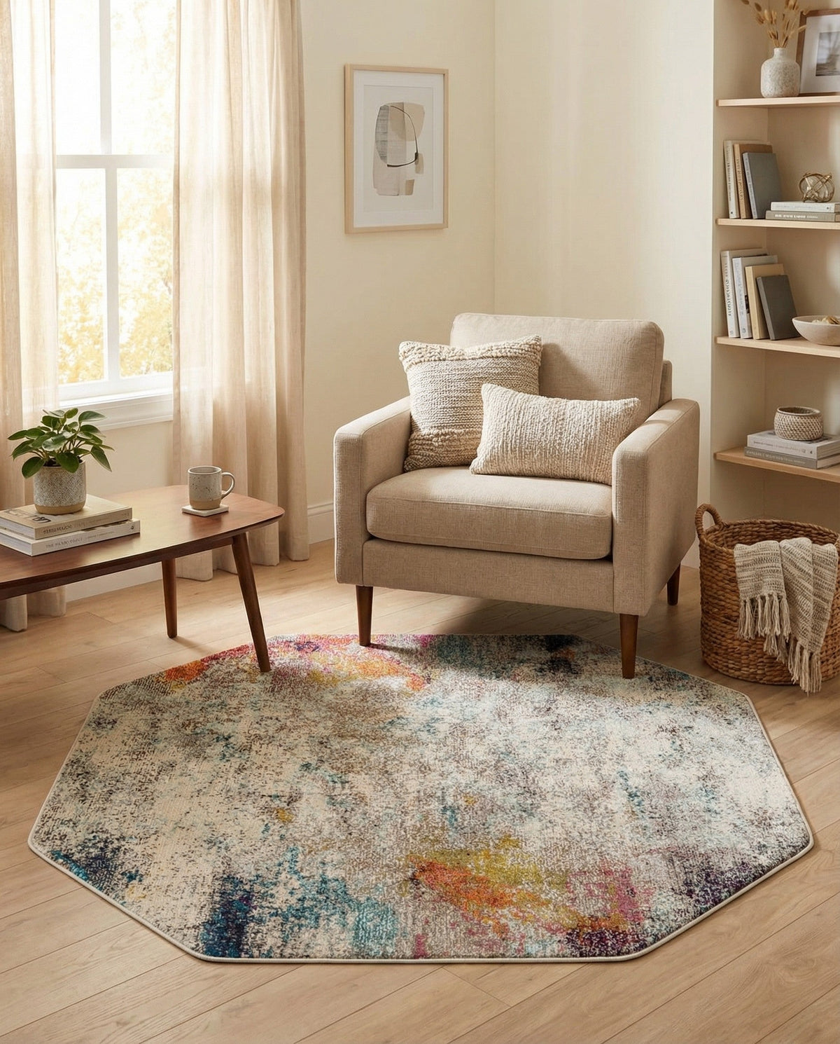 Chromatic Oasis Collection Area Rug -  Azure Octagon Beige  lifestyle 105