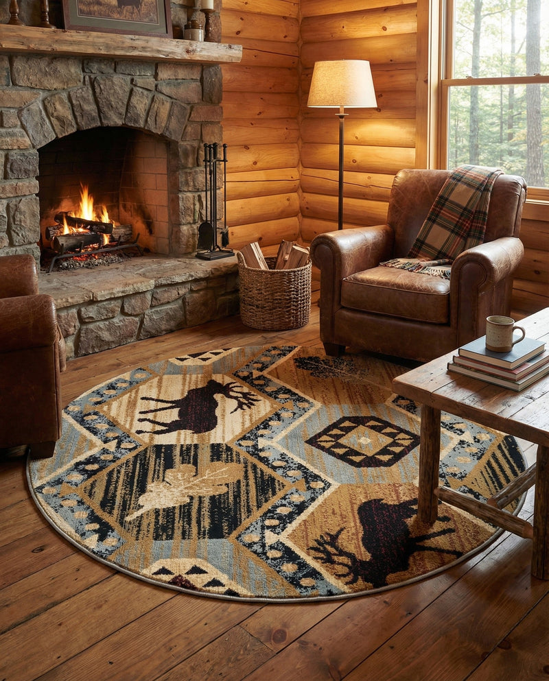 Frontier Trails Collection Area Rug -  Mesa Round Blue  lifestyle 74