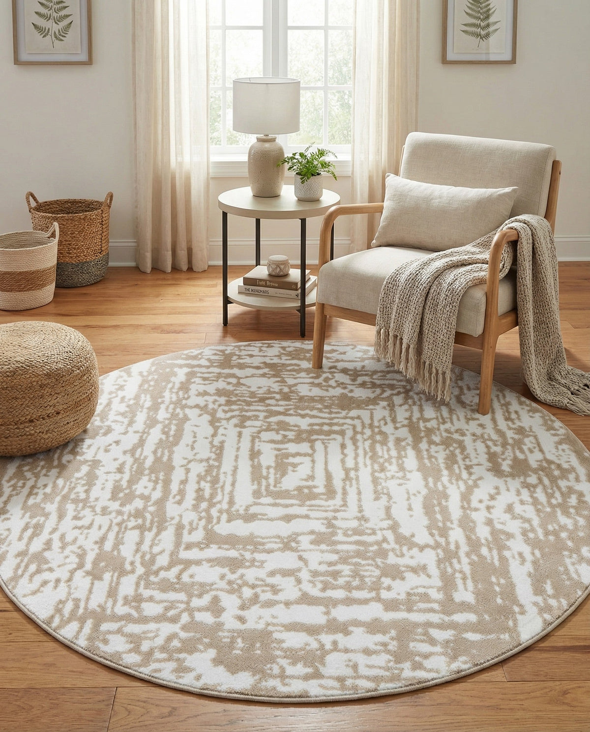 Sanctuary Retreat Collection Area Rug -  Asylum Round White Bone  lifestyle 81