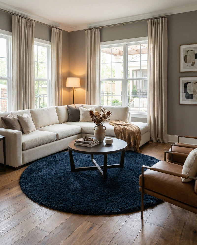 Eternal Plush Oasis Collection Area Rug -  Tranquility (Cobalt) Round Cobalt  lifestyle 28
