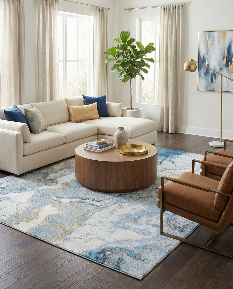 Urban Terrace Collection Area Rug -  Vertex Rectangle Blue and Ivory  lifestyle 26