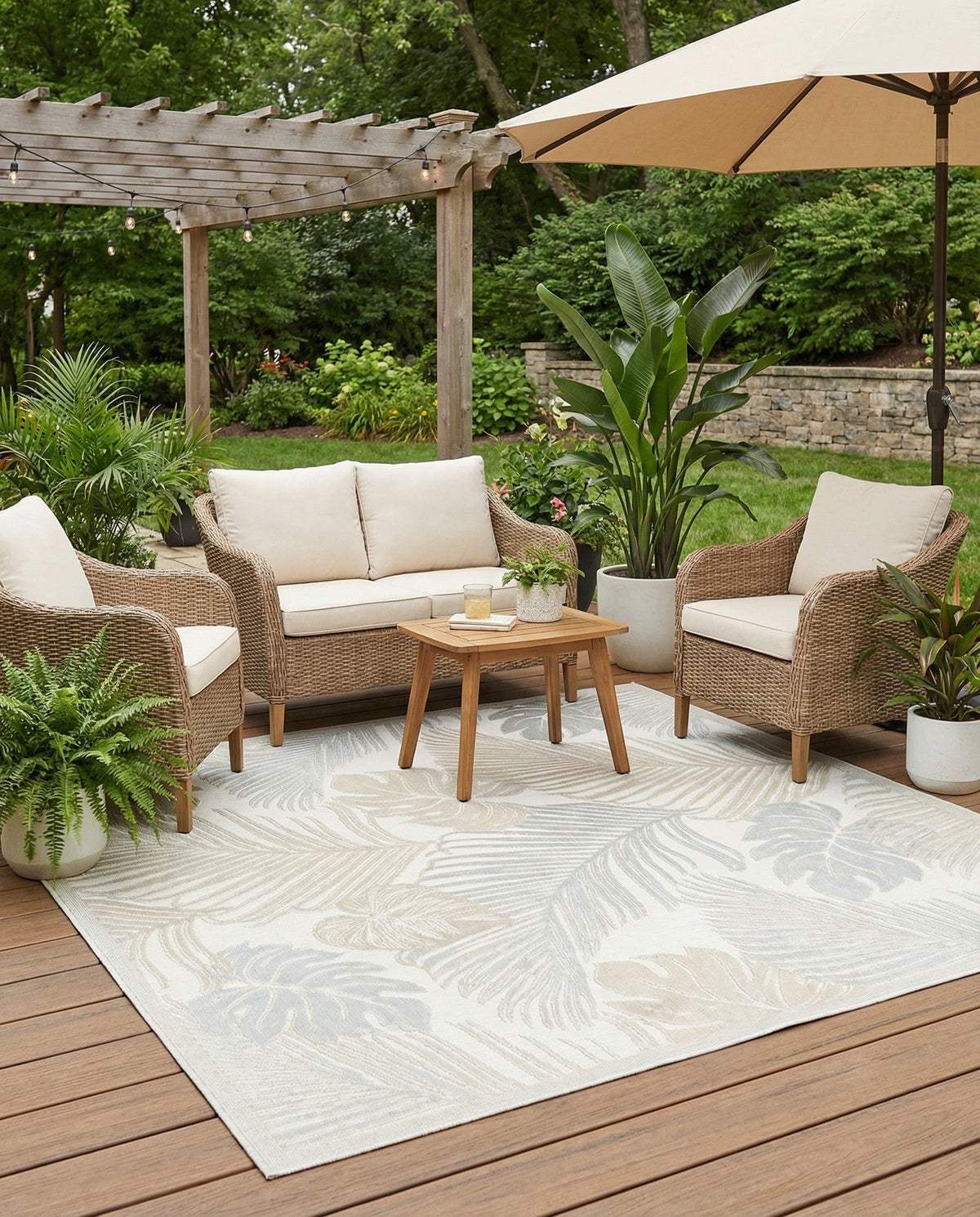 Seaside Blooms Collection Area Rug -  Tranquil Square Gray  lifestyle 99