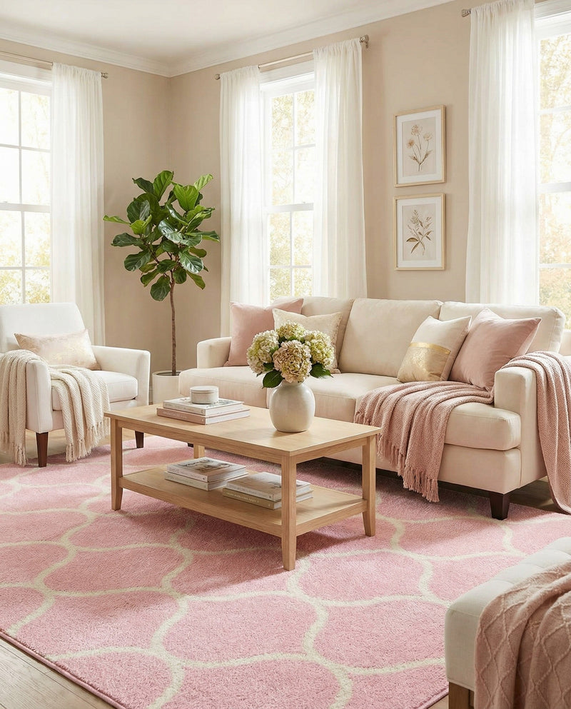 Trellis Mosaic Collection Area Rug -  Pergolatown (Light Pink) Rectangle Light Pink  lifestyle 5