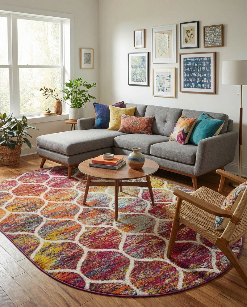 Trellis Mosaic Collection Area Rug -  Pergolatown (Multi) Oval Multi  lifestyle 72