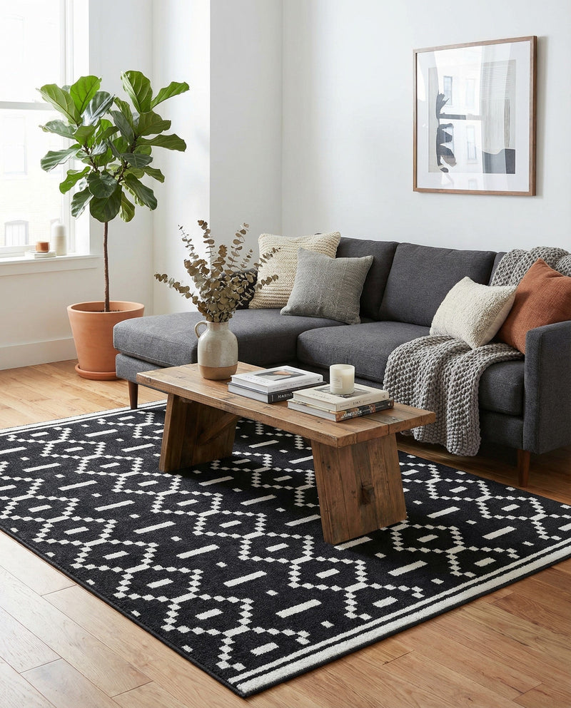 Copenhagen Edge Collection Area Rug -  Tivoli Rectangle Black  lifestyle 46
