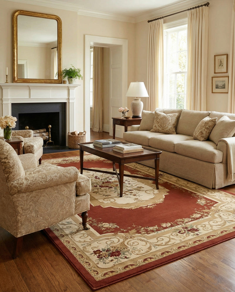 Versailles Elegance Collection Area Rug -  Louveciennes (Brick Red) Rectangle Brick Red  lifestyle 4