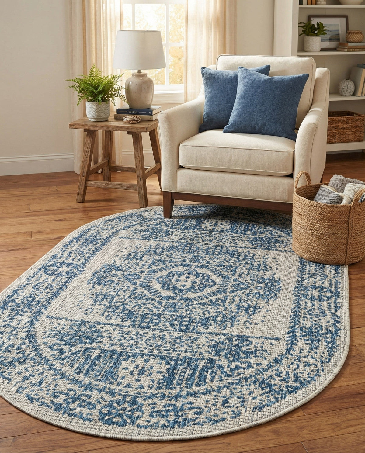 Patio Heritage Collection Area Rug - Savannah (Blue) Oval Blue  lifestyle 108