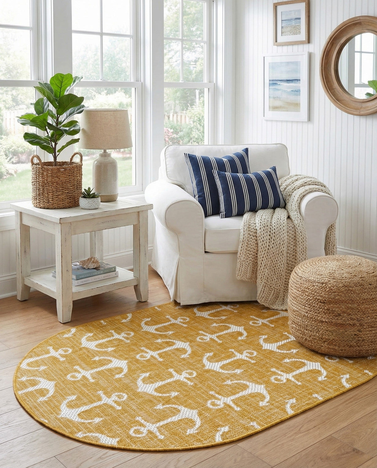 Seaside Haven Rugs Collection Area Rug - Sapphire (Yellow) Oval Yellow  lifestyle 92
