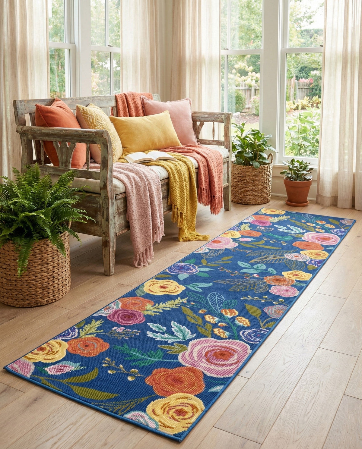 Meadow Breeze Collection Area Rug -  Petal Runner Blue  lifestyle 210