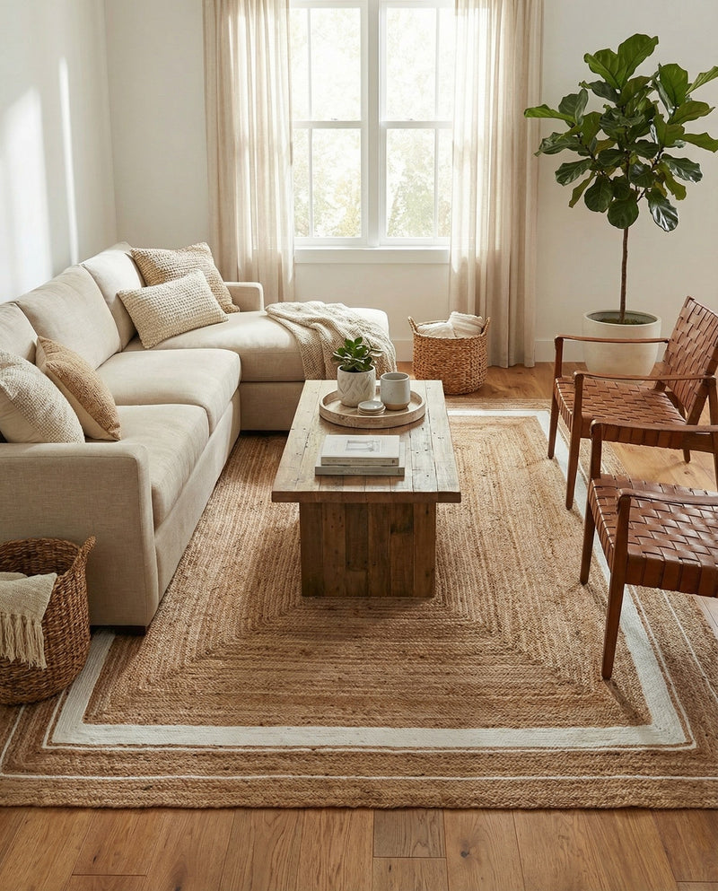 Woven Seaside Jute Collection Area Rug - Nantucket Rectangle Natural and White  lifestyle 6