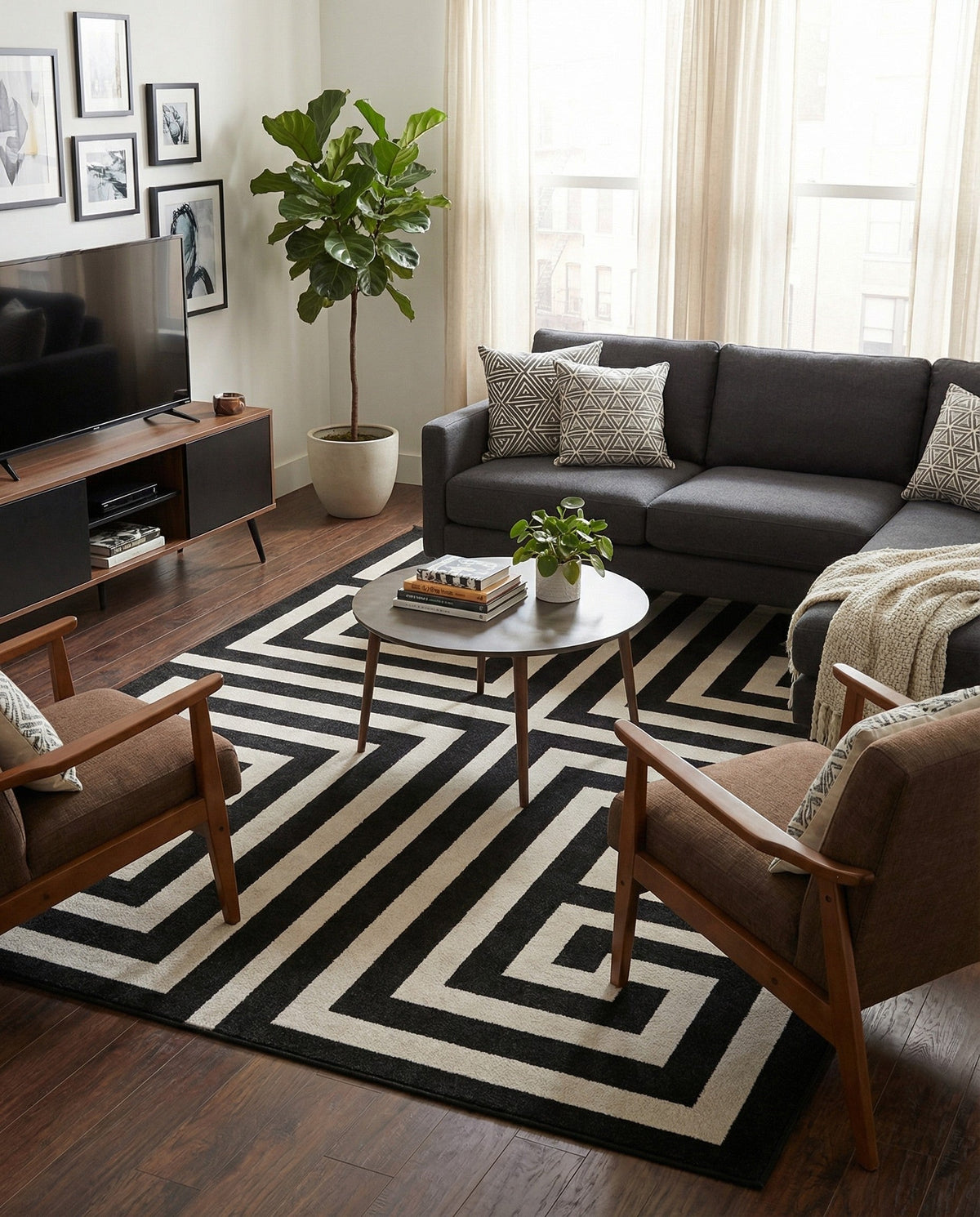 Aegean Labyrinth Collection Area Rug -  Mykonos Rectangle Black  lifestyle 29