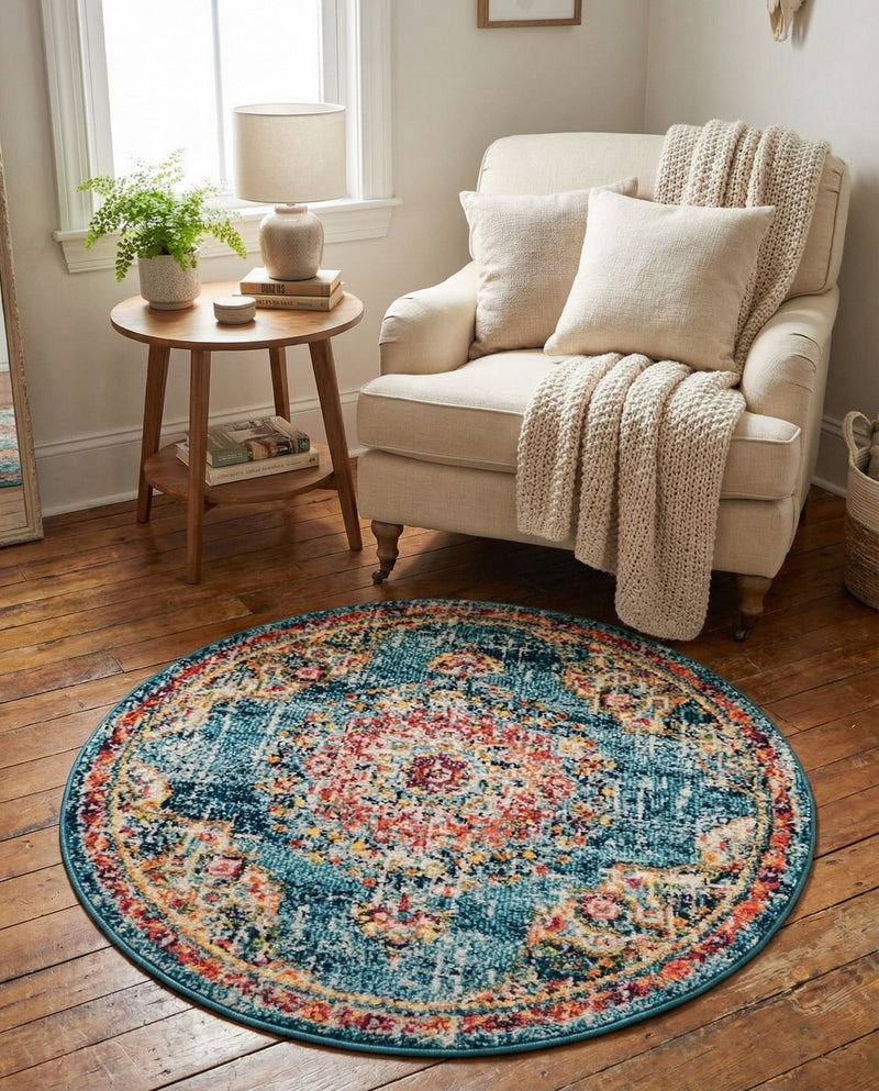 Brighton Terrace Collection Area Rug - Hove (Blue) Round Blue  lifestyle 43