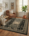 Tabriz Tapestries Collection Area Rug - Azerbaijan (Black) Rectangle Black  lifestyle 22